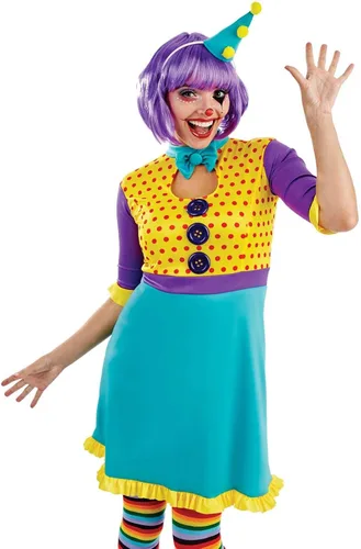 Vista 2 de Fun Shack Disfraz de payaso para mujer, colorido, disfraz de Halloween, disponible en tallas S, M, L