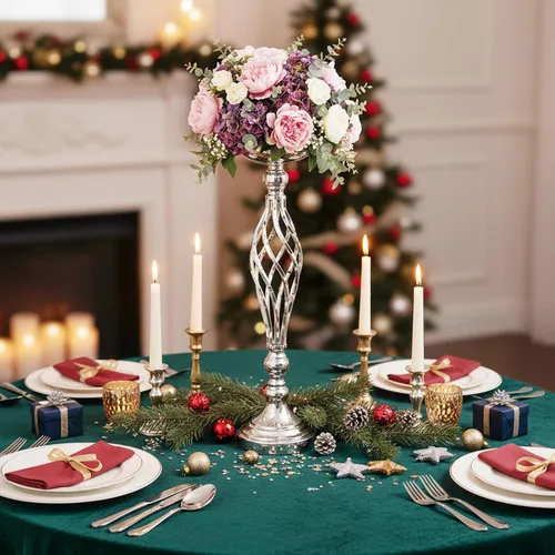 Vista 31 de 2 piezas de centros de mesa de boda para mesas de recepción, soportes de velas retorcidas, adornos, centros de mesa de metal con jarrón de flores