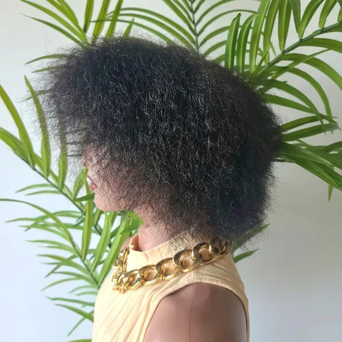 Vista 2 de Peluca afro Kinky Peluca afro rizada Pelucas de cabello realista 4c 4b soplado para mujeres negras (1 B)