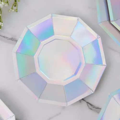 Vista 2 de Efavormart - Paquete de 25 platos de papel decagonal iridiscentes de 7.5 pulgadas, platos de postre geométricos resistentes de 300 GSM para Tipo 3