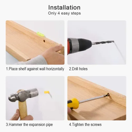 Vista 8 de Estantes flotantes de roble – Repisa de madera natural montada en la pared – Repisa de fotos – Estante de almacenamiento de pared para oficina