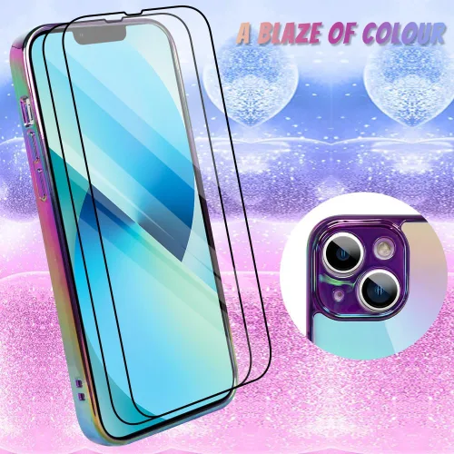 Vista 3 de Bonoma Funda magnética para iPhone 13 【Soporte para Magsafe】Protector de cámara de lujo de cristal fluorescente iridiscente con láser brillante + 2