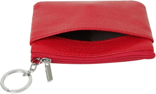 Vista 3 de Monedero de cuero auténtico para mujer, con llavero