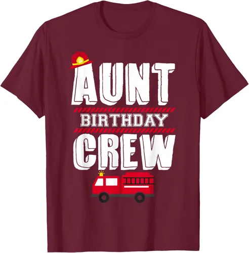 Vista 15 de Aunt Birthday Crew Fire Truck Fireman - Camiseta para fiesta de acogida, Negro, S