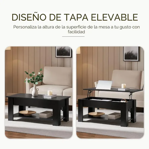 Vista 4 de Yaheetech Mesa de café de madera, mesa de centro con estante de almacenamiento oculto grande, mesa de comedor con superficie elevada para sala