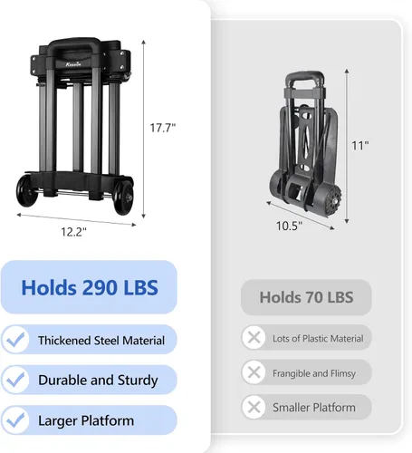 Vista 2 de KEDSUM Carrito de equipaje plegable para viajes y aeropuerto, carretilla de mano plegable de 290 libras con placa base expandible, carrito portátil