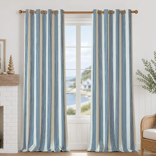 Vista 42 de DriftAway Chris Linen - Cortinas opacas con capa térmica y reductora de sonido, 63 pulgadas de largo para dormitorio, cortinas estampadas a rayas