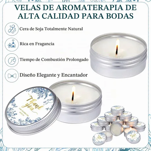 Vista 7 de MTLEE 50 piezas de velas de boda azules florales, regalos de favores para invitados, 1 oz de cera de soja con aroma a lavanda, velas aromáticas