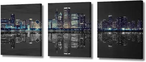Vista 49 de TUMOVO Arte de pared en blanco y negro con paisaje urbano de Nueva York, decoración de pared de horizonte de Nueva York para sala de estar, puente