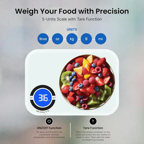 Vista 4 de Báscula nutricional - Báscula digital de alimentos de cocina con aplicación, báscula inteligente de alimentos para seguimiento de calorías