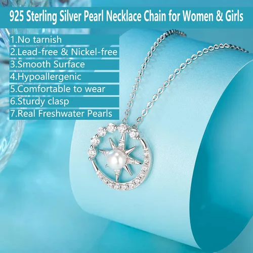 Vista 2 de Collar de perlas, brújula, regalo para esposa, joyería fina, aniversario de boda, plata de ley S925, colgante de Navidad, Día de la Madre, regalos