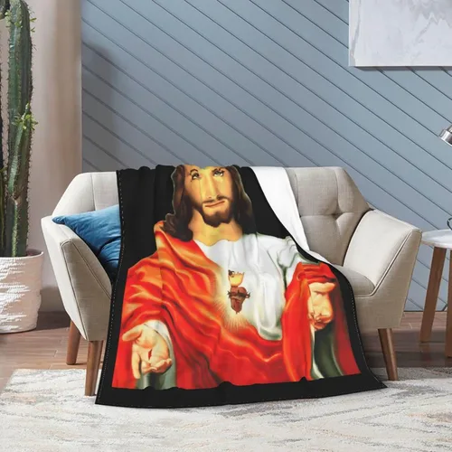 Vista 4 de Manta de franela ultrasuave del Sagrado Corazón de Jesús para habitación, manta de franela cálida