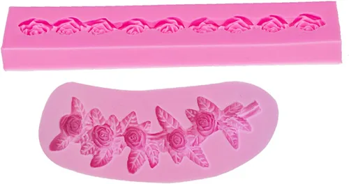 Vista 2 de 2 moldes de silicona de flores de rosas largas para moldes de repujado de bordes en relieve de pasteles, molde antiadherente para fondant