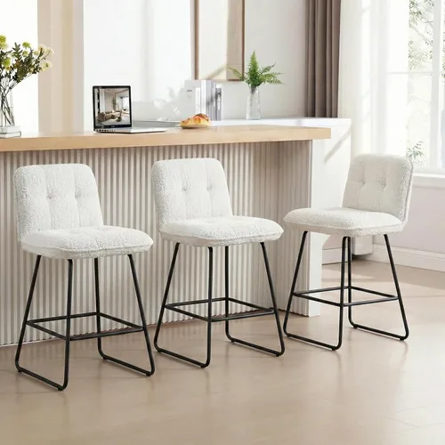 Vista 21 de Ollega Taburetes de bar de 26 pulgadas de altura de mostrador con respaldo, juego de 2, terciopelo marrón Powder-coated steel legs, comfortable