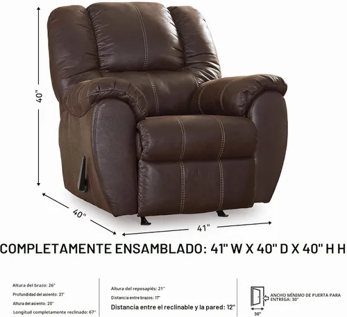 Vista 3 de Signature Design by Ashley McGann Brown Rocker - Silla reclinable, nogal