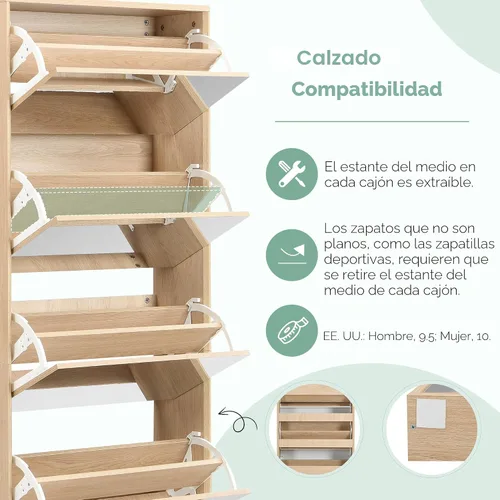 Vista 5 de Yechen Zapatero con espejo con 5 cajones abatibles, organizador de almacenamiento de zapatos, armario de zapatos de entrada para puerta delantera