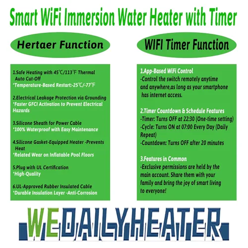 Vista 2 de Calentador de agua de inmersión de 3000 W 240 V para bañera y piscina sobre el suelo, calentador eléctrico portátil totalmente sumergible