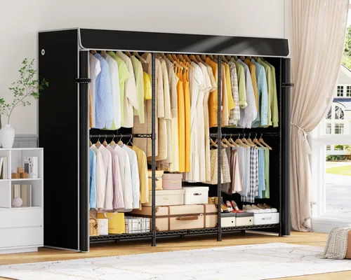 Vista 8 de ULIFHOME E14C - Sistema organizador de armario resistente, estantes de ropa independientes para colgar ropa, perchero ajustable de 70.1 pulgadas