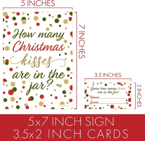 Vista 4 de Juego de fiesta de Navidad - Cuántos besos - Cartel de pie y 30 tarjetas