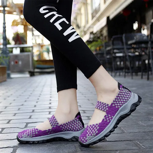 Vista 5 de GOSPT Zapatos deportivos para caminar Mary Jane con tejido elástico para mujer