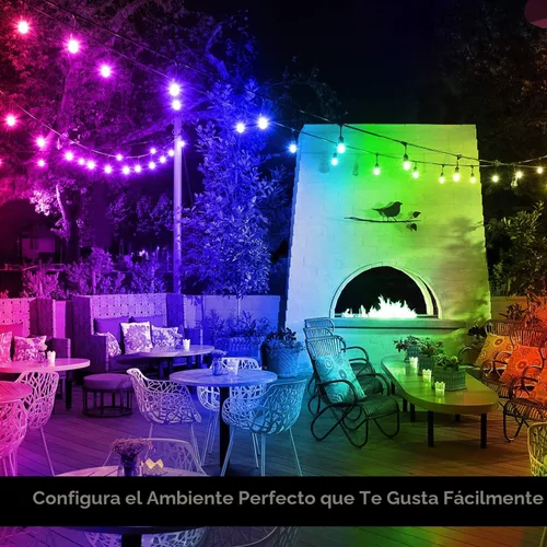 Vista 7 de Mlambert Luces de patio al aire libre de 48 pies, impermeables, regulables con control remoto, cadena de luces LED RGB Cafe con 15 bombillas Negro