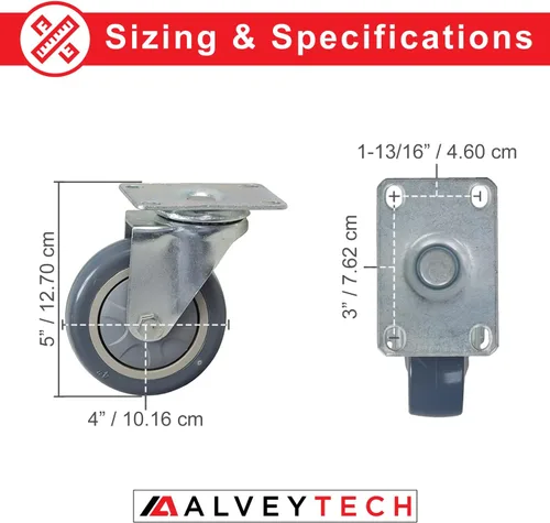 Vista 4 de AlveyTech Rueda giratoria delantera de 4 pulgadas para kits de Kart Hoverboard - Conjunto giratorio de repuesto, neumático gris antimarcas a prueba