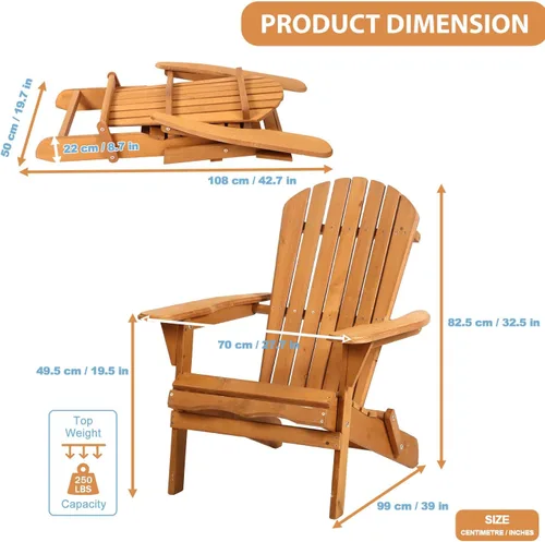 Vista 3 de Dopinmin Silla plegable de césped, silla para jardín de patio al aire libre, silla Adirondack de madera natural