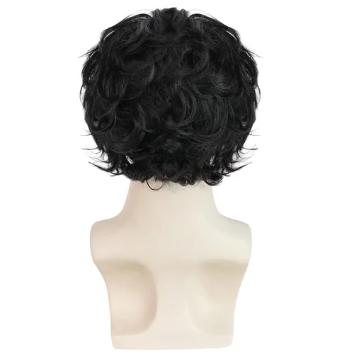 Vista 4 de IMEYLE Peluca corta y rizada negra para hombre, peluca calva loca con pelo en los lados, para niños, anciano, divertida peluca para adultos, peluca
