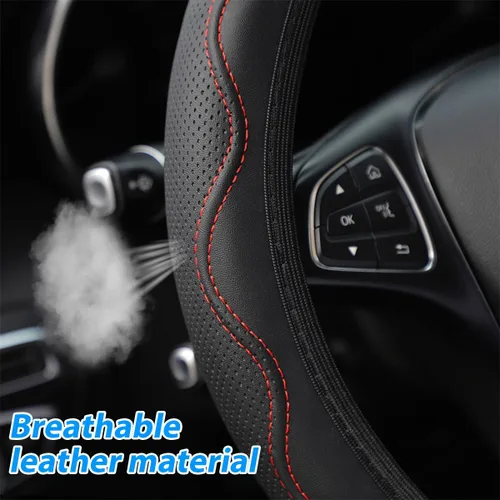 Vista 2 de Funda elástica elástica para volante de automóvil, protector de cuero suave para volante de vehículo, 14.5-15 pulgadas, accesorios de protección