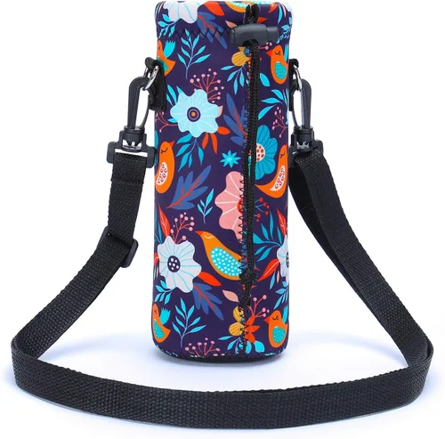 Vista 5 de AMARY - Bolsa de transporte de neopreno para botella de agua, con correa ajustable para el hombro, cubierta aislada para botellas de acero Aves