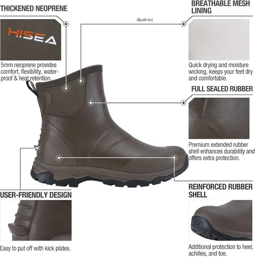 Vista 2 de HISEA Excursion Pro - Botas de lluvia para hombre, altura hasta el tobillo, de neopreno, botas de caza, impermeables, aisladas, para exteriores