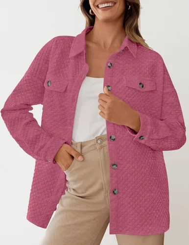 Vista 2 de ZESICA Chaqueta casual de manga larga con botones para mujer, holgada, ligera, con bolsillos