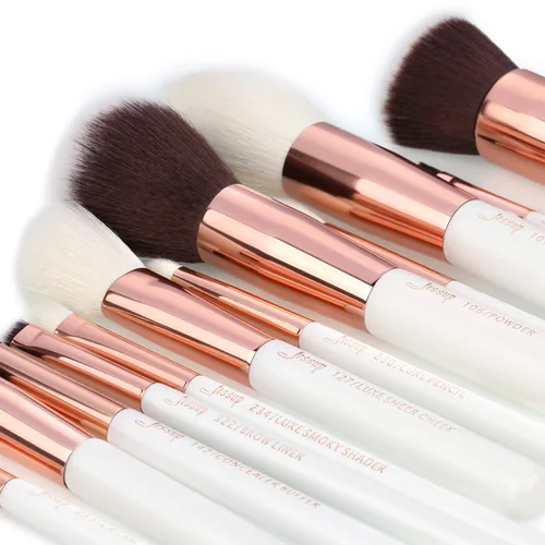 Vista 8 de Jessup Marca 15pcs Perla Blanco/Rosa Oro Pinceles Maquillaje Maquillaje Kit Belleza Profesional Sombra de Ojos Poder Lápiz Labial Mezcla Cheeck