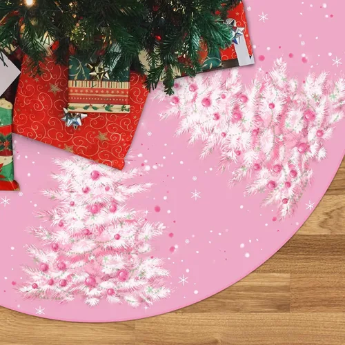 Vista 8 de GAGEC Falda de árbol de Navidad, falda rosa para árbol de Navidad de 15 pulgadas, falda de árbol de invierno para decoración de Navidad