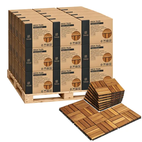Vista 16 de Azulejos de cubierta premium, 10 piezas de suelo de patio - teca