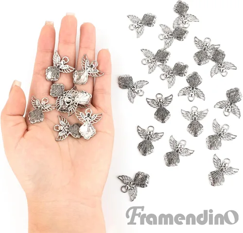 Vista 2 de Framendino, Paquete de 100 dijes de ángel de plata antigua para hacer joyas, pulseras y manualidades, aleación, No es una piedra preciosa