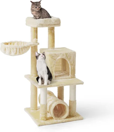 Vista 16 de BOWHAUS Árbol alto para gatos grandes o gatitos de interior, árbol de actividades para gatos de varios niveles con postes rascadores, hamaca