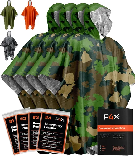 Vista 10 de PREPARED4X Poncho de emergencia Mylar – Poncho de lluvia de supervivencia con capucha – Ligero, compacto, reutilizable, manta de emergencia Poncho