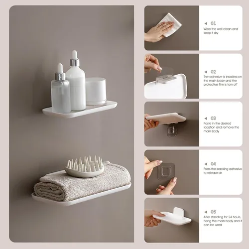 Vista 5 de Soporte de pared para mesita de noche, paquete de 2 estantes adhesivos sin