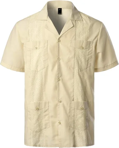 Vista 23 de VATPAVE - Camisas de manga corta con botones estilo guayabera cubana para hombre