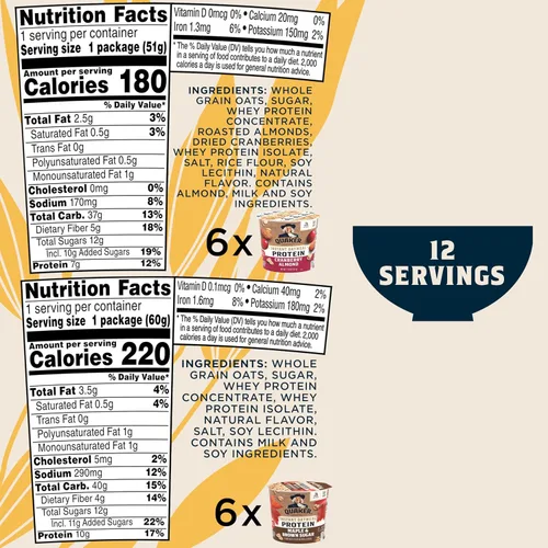 Vista 2 de Quaker Tazas de Avena Instantánea Express, 10g de Proteína, Paquete Variado de 2 Sabores, (Paquete de 12)