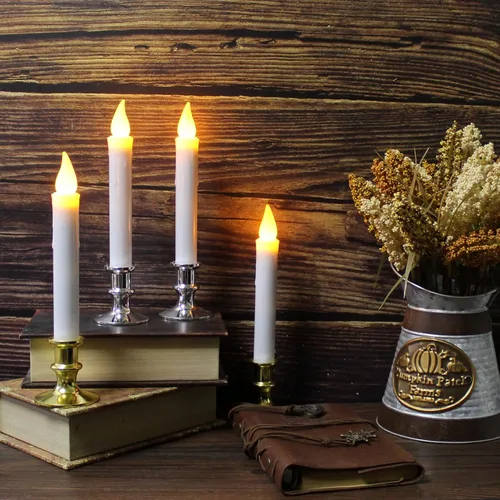 Vista 7 de Velas de ventana con ventosas, cono LED que funciona con pilas, encendido/apagado automático, base dorada extraíble, decoración de luces sin llama