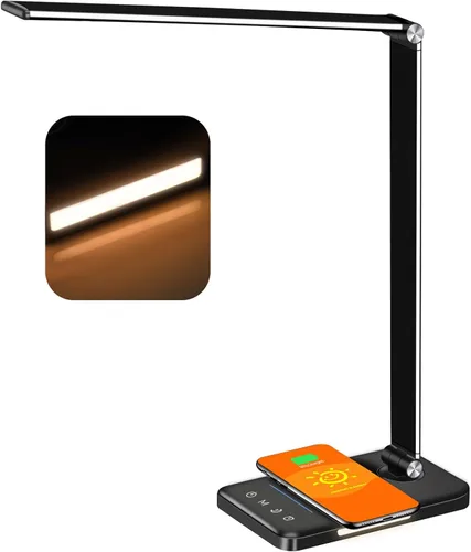 Vista 11 de AFROG - Lámpara LED de escritorio multifuncional con cargador inalámbrico, puerto de carga USB, 5 modos de iluminación, 5 niveles de brillo, control