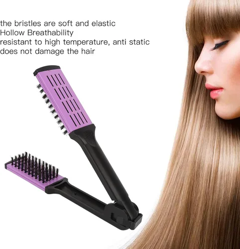 Vista 2 de Dioche Cepillo de pelo con abrazadera de cerdas, peine alisador de pelo, suave de doble cara con mango ergonómico para alisar y alisar el cabello