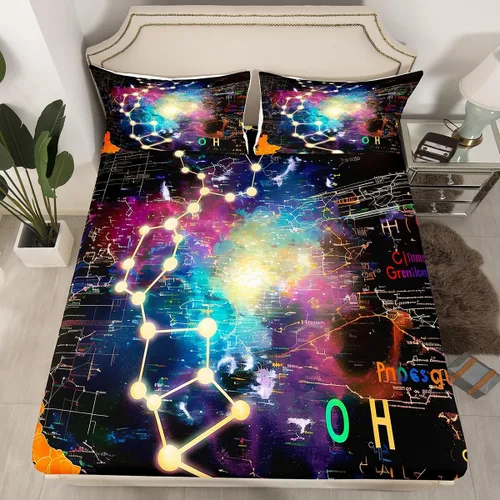 Vista 14 de Juego de ropa de cama ajustable con fórmula informática para niños y niños, diseño de geometría de acuarela, números, fórmula matemática, juego