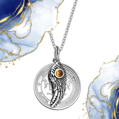 Vista 4 de Arcángel Gabriel Sigil del Antiguo Libro del Rey Salomón - Collar de San Gabriel para hombres y mujeres - Oración de bendiciones incluida - Colgante