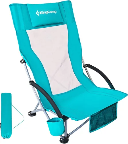 Vista 17 de KingCamp Paquete de 2 sillas de playa ligeras y plegables con respaldo alto con soporte para tazas, bolsa de almohada para acampar al aire libre
