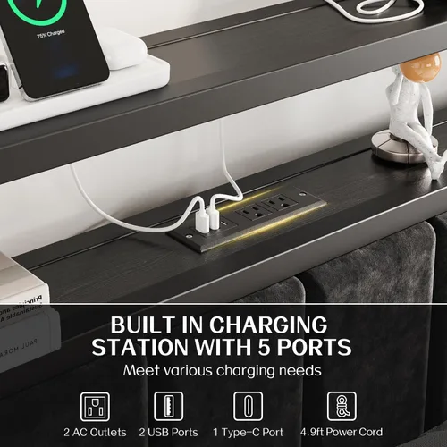 Vista 4 de OLEVS Base de cama individual con luces LED y salidas USB, cama individual de plataforma con cabecera de almacenamiento, no necesita somier, fácil
