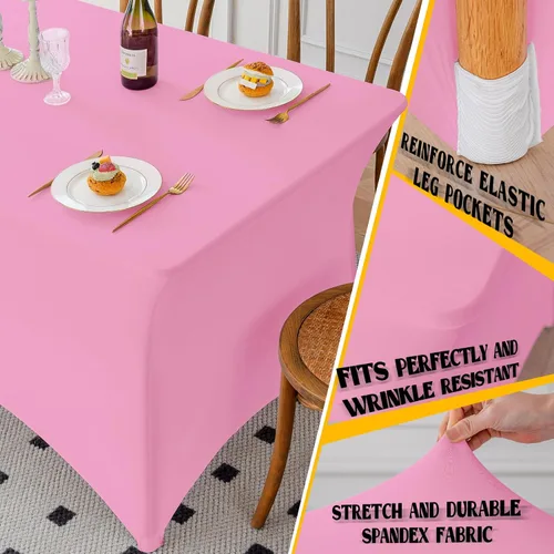 Vista 16 de Famstar Paño de Mesa Negro de 4 Pies de Elastano, Paño de Mesa Ajustado para Mesas Rectangulares, Fundas Elásticas Lavables Sin Arrugas