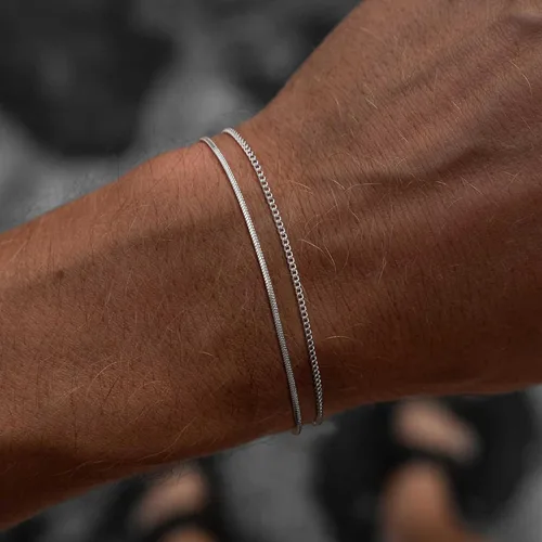 Vista 3 de Moodear Valentines Day Gifts for Him Stackable Bracelets for Men - Dainty Silver Cuban Link Stackable Snake Chain Stainless Steel Bracelets Trendy